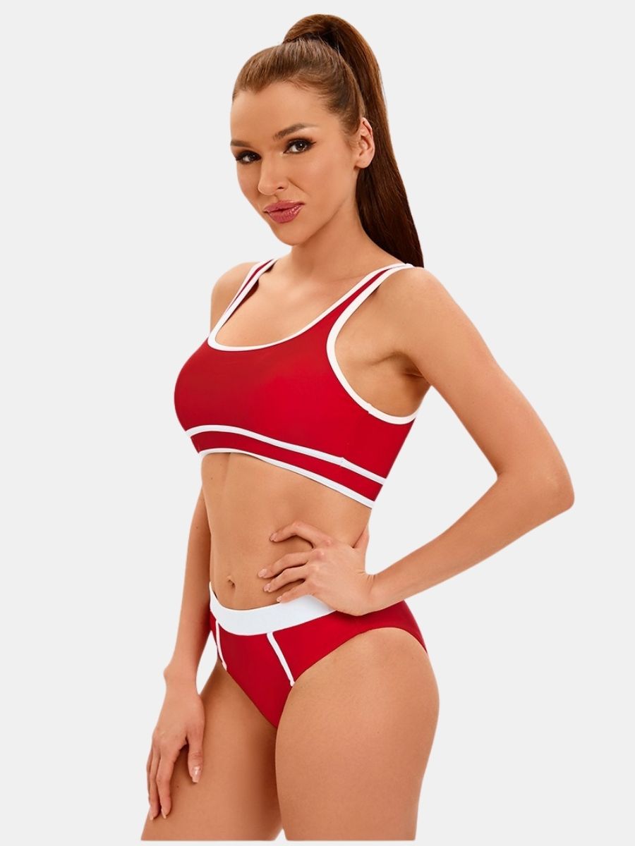 Athletic Colorblock Two-pieces Women Sports Swimsuit