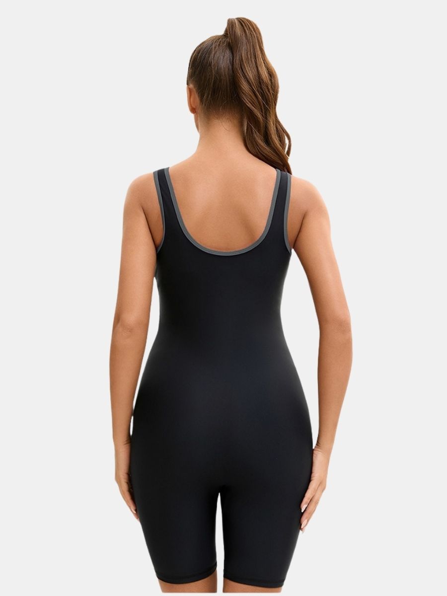 Colorblock Boyleg U Neck Athletic Jumpsuit Women One-piece Sports Swimsuit