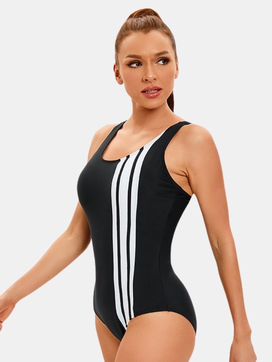 Open Back Colorblock Women Athletic One-piece Sports Swimsuit
