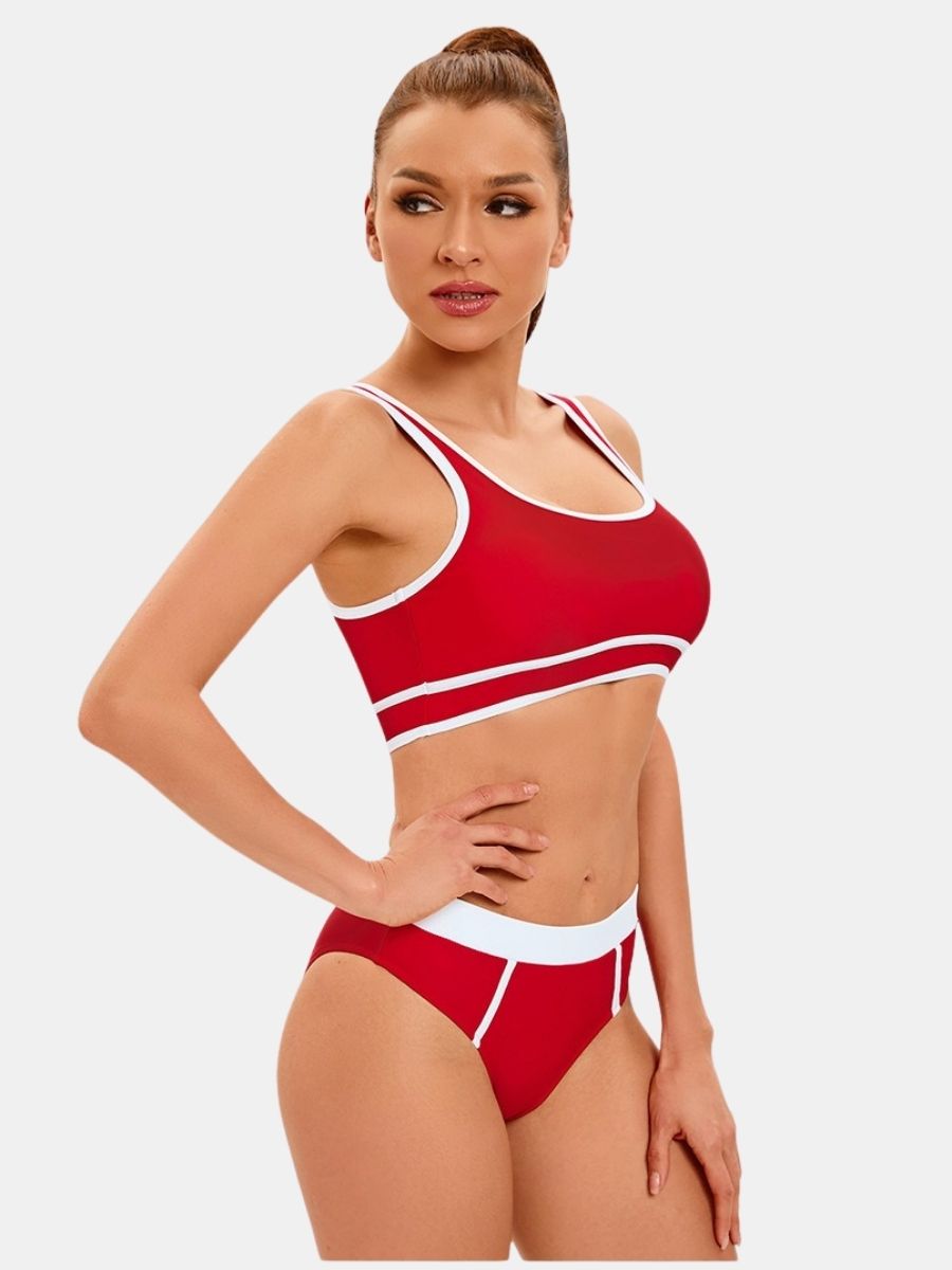 Athletic Colorblock Two-pieces Women Sports Swimsuit