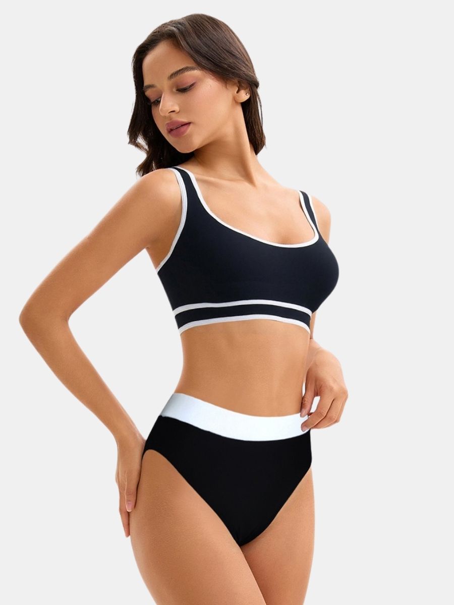 Colorblock High Waist Women Athletic One-piece Sports Swimdress