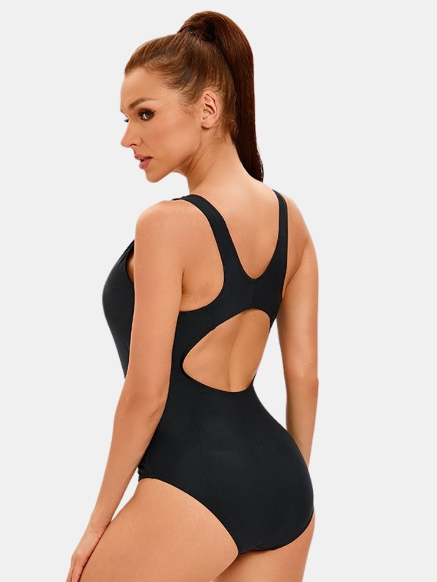 Open Back Colorblock Women Athletic One-piece Sports Swimsuit