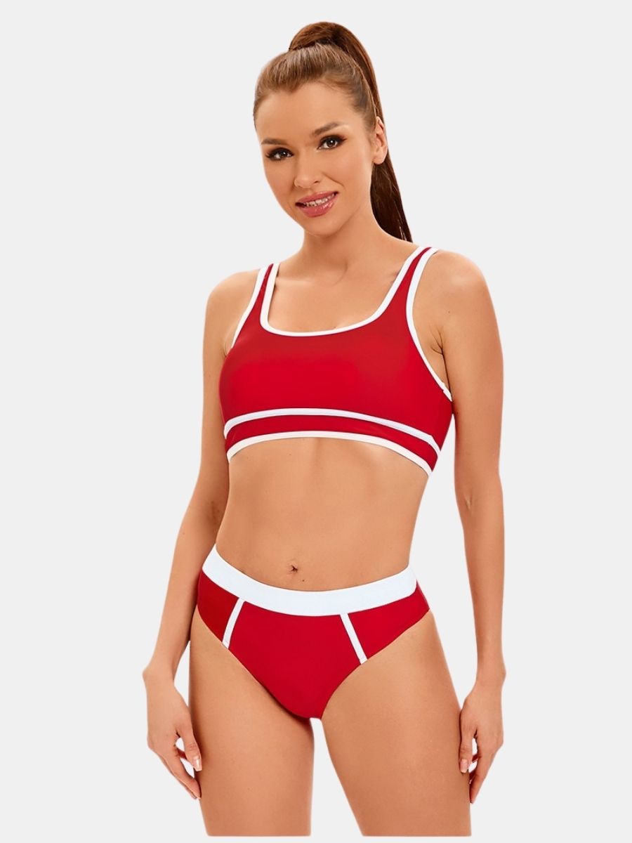Athletic Colorblock Two-pieces Women Sports Swimsuit