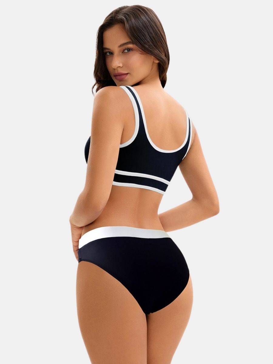 Colorblock High Waist Women Athletic One-piece Sports Swimdress