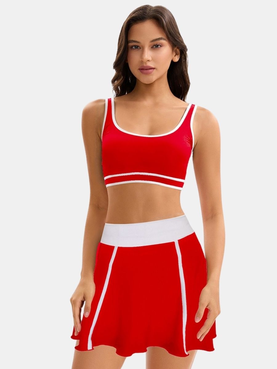 Colorblock High Waist Women Athletic One-piece Sports Swimdress