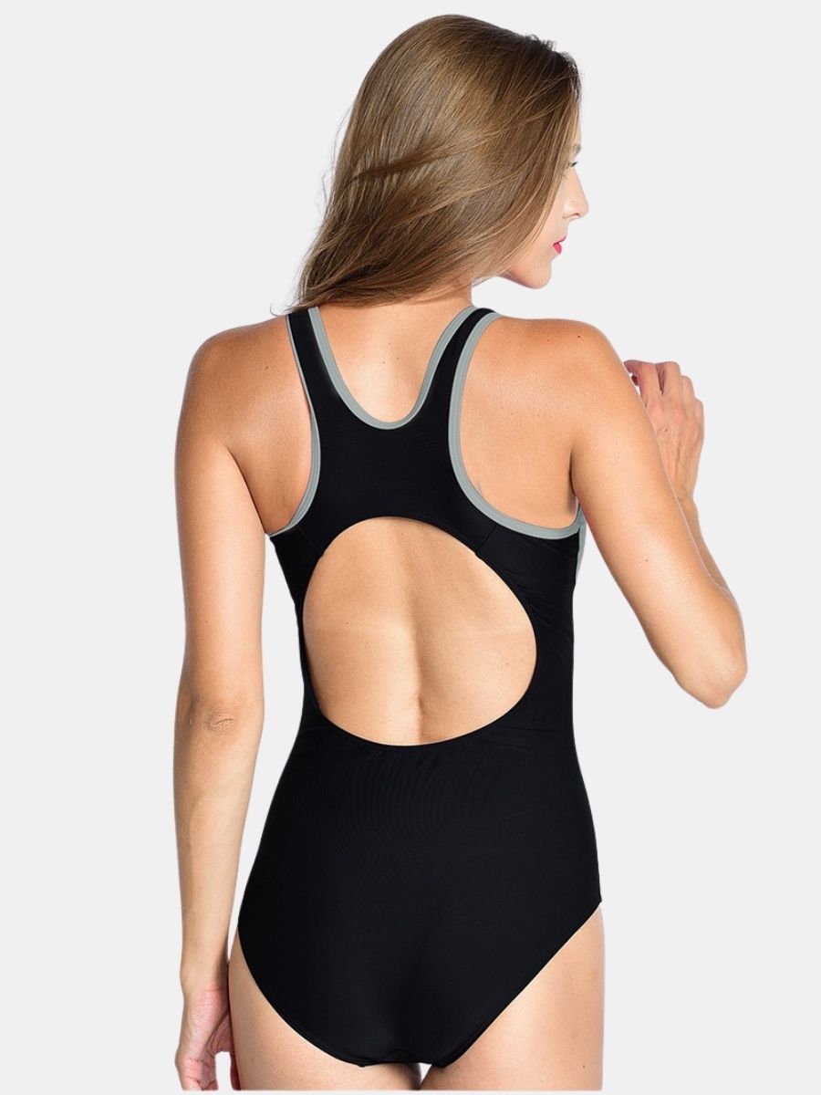 Colorblock Open Back Athletic Women One-piece Sports Swimsuit