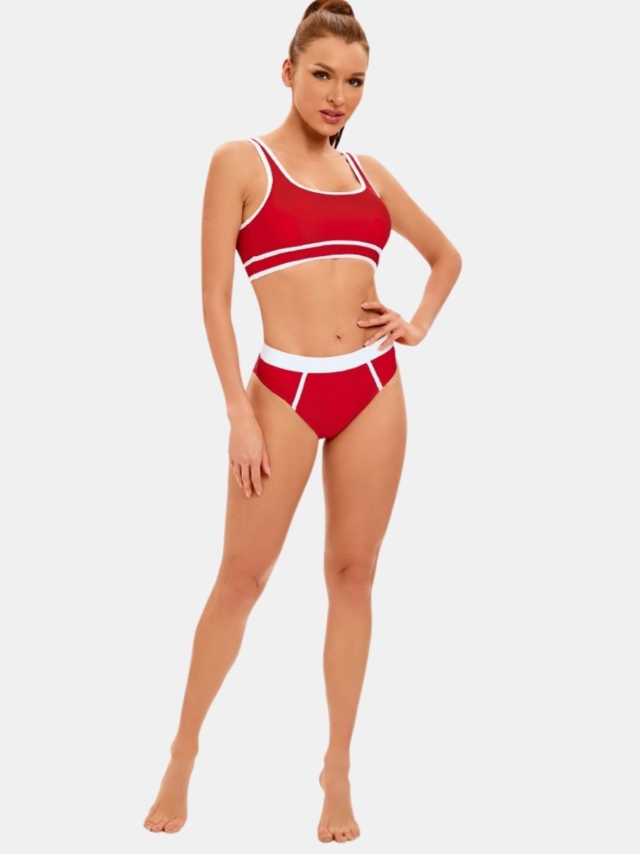 Athletic Colorblock Two-pieces Women Sports Swimsuit