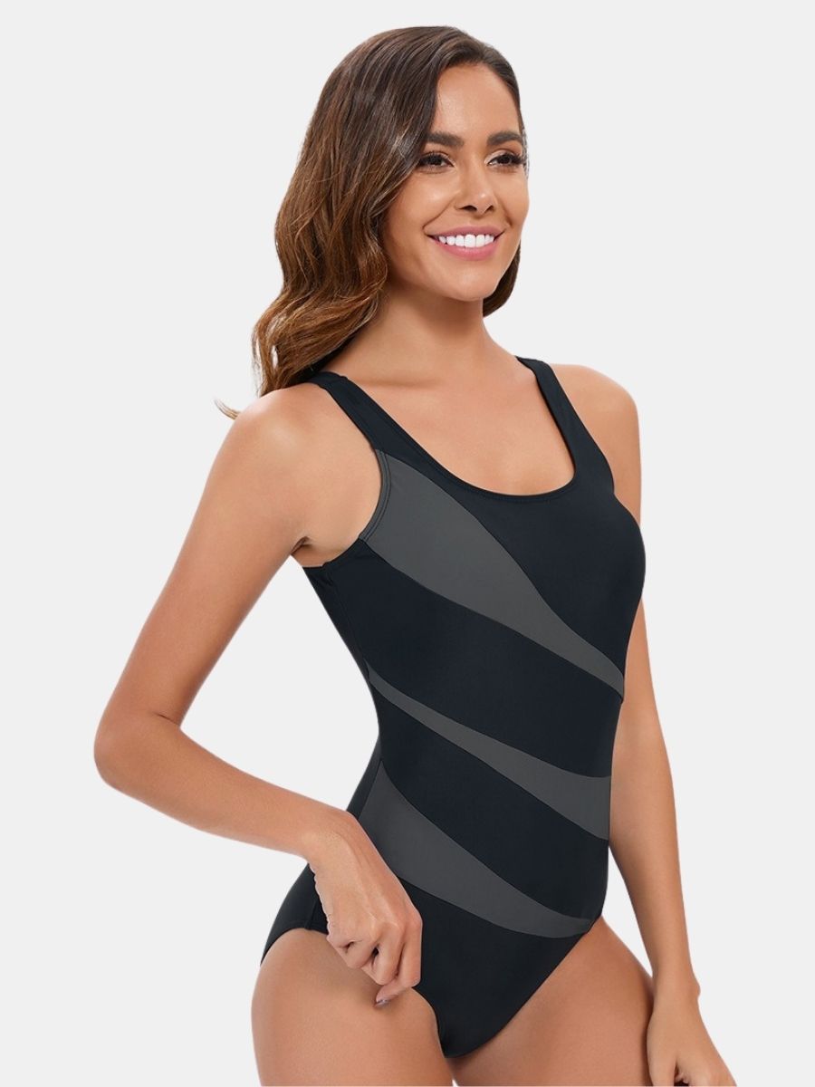 Colorblock Athletic One-piece Women Sports Swimsuit