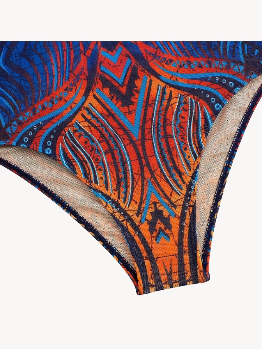 Boho Blue Front Zip Women Long Sleeve UPF50+ Rash Guard Swimsuit