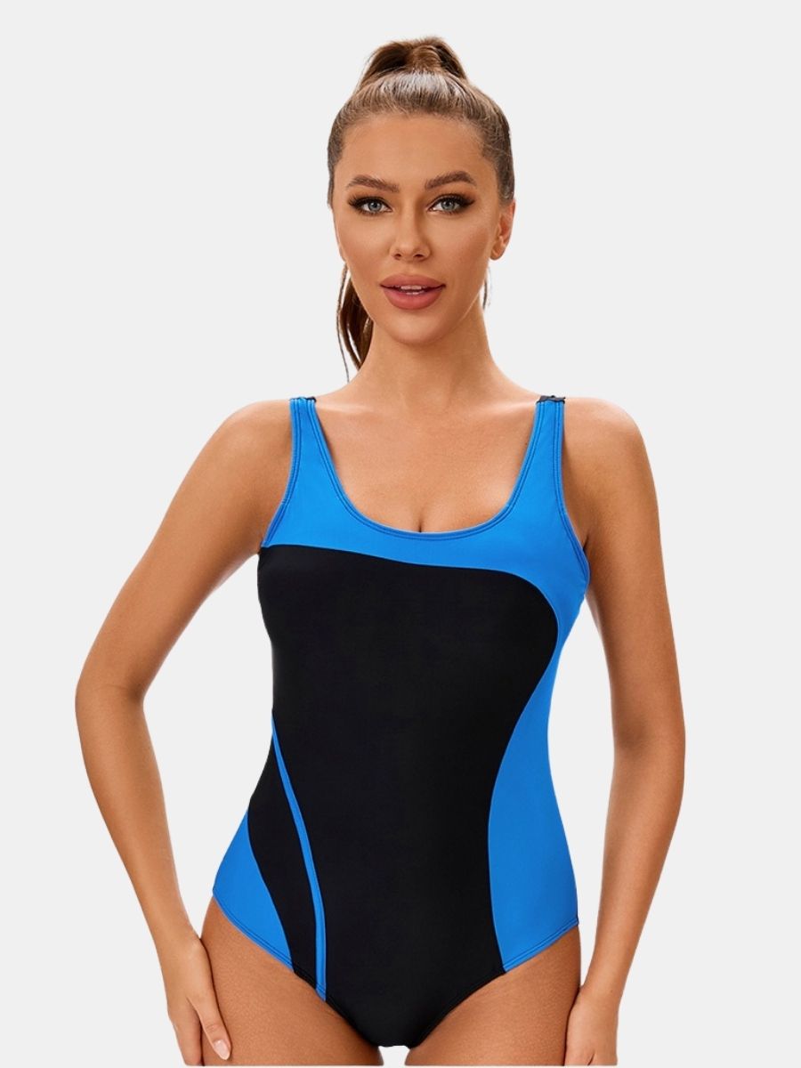 Colorblock Backless Athletic Women One-piece Sports Swimsuit
