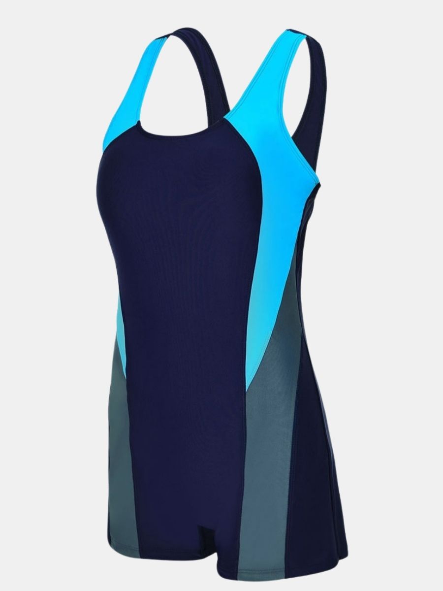 Color Block Boyleg Open Back Athletic One-piece Women Sports Swimsuit