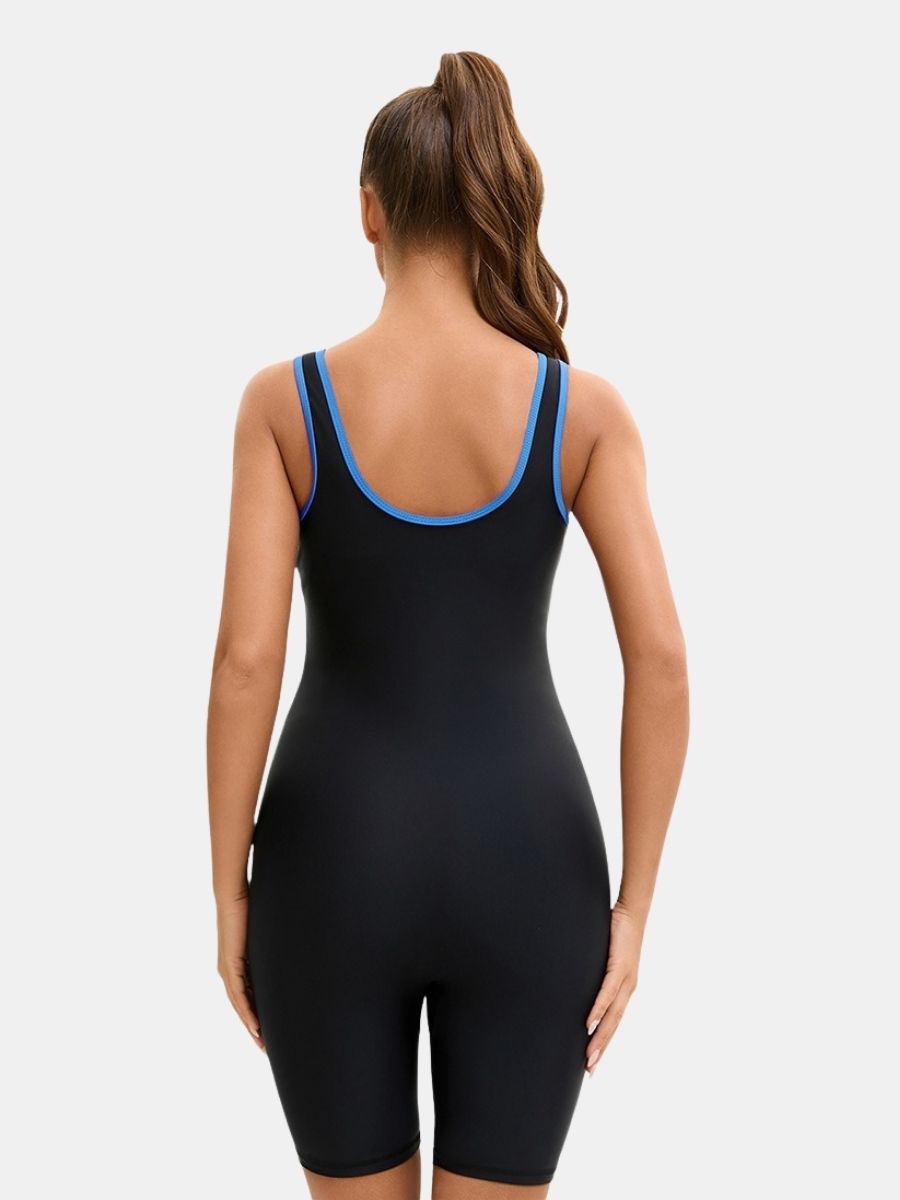 Colorblock Boyleg U Neck Athletic Jumpsuit Women One-piece Sports Swimsuit
