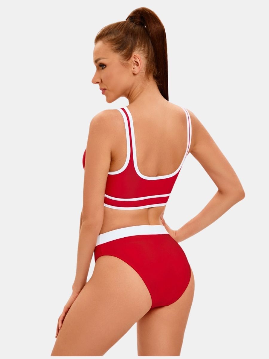 Athletic Colorblock Two-pieces Women Sports Swimsuit