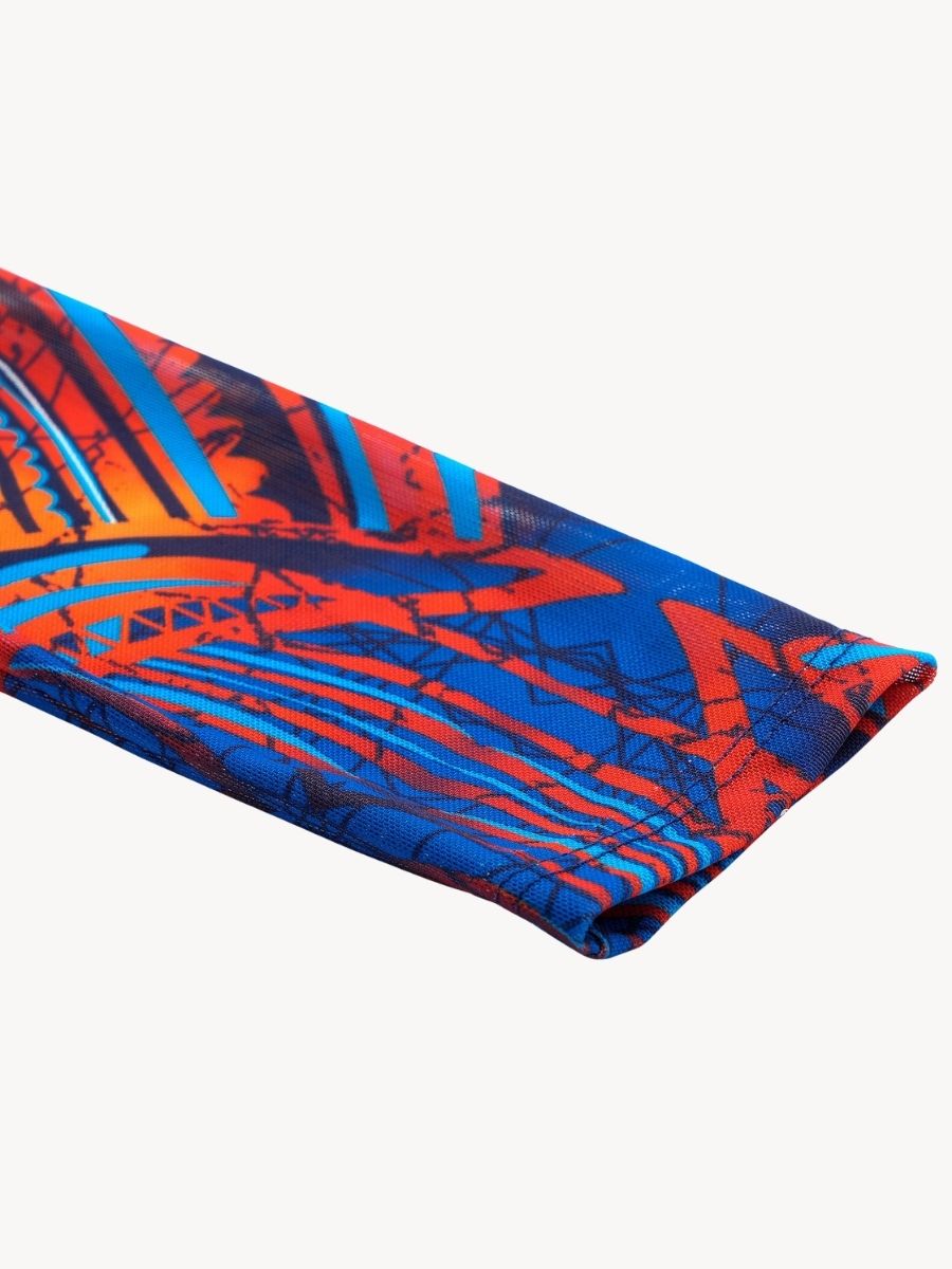 Boho Blue Front Zip Women Long Sleeve UPF50+ Rash Guard Swimsuit