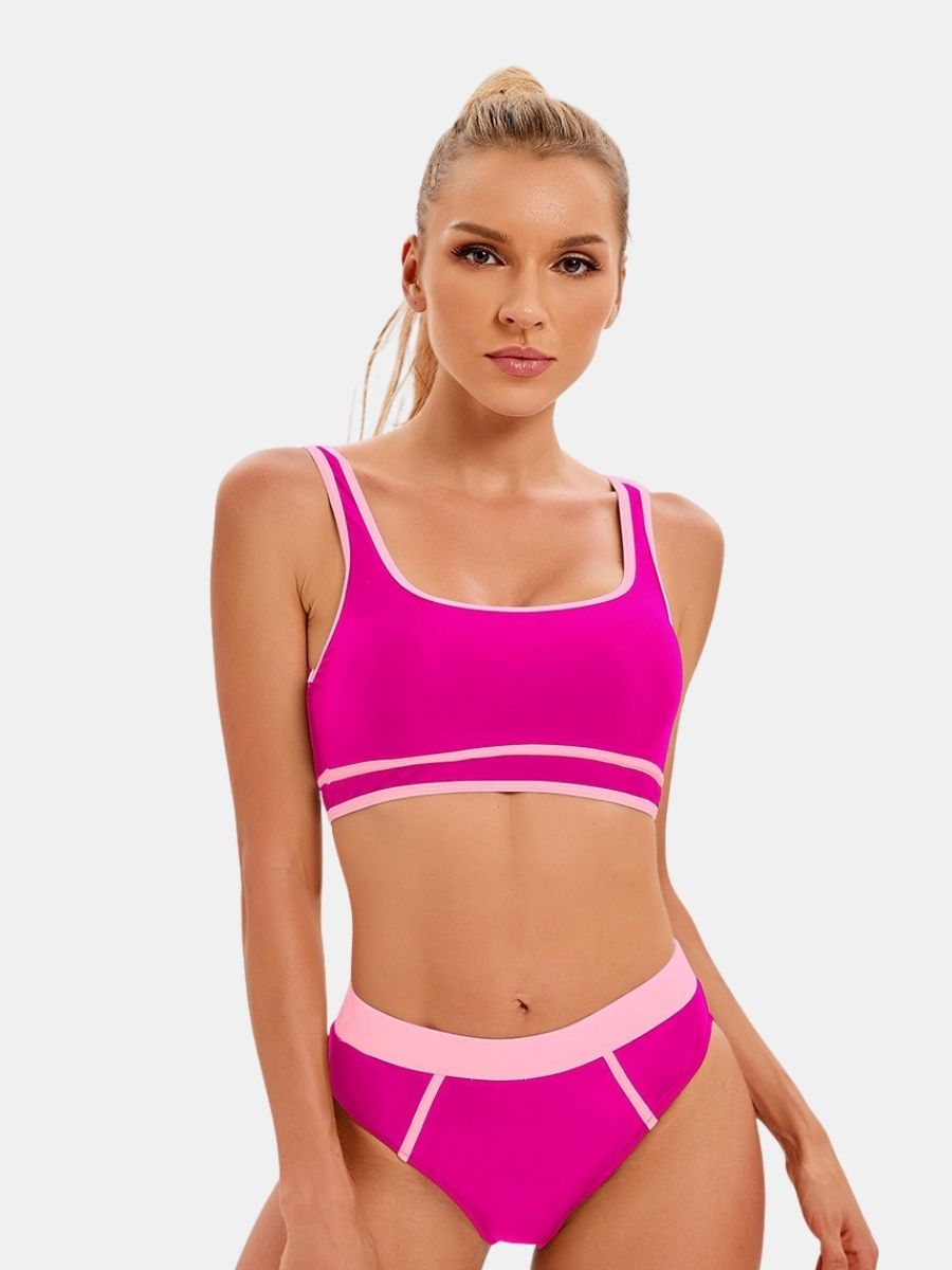 Athletic Colorblock Two-pieces Women Sports Swimsuit