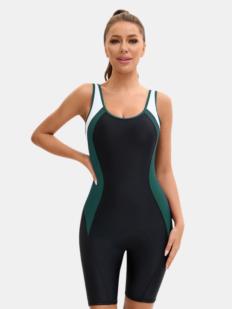 Colorblock Boyleg U Neck Athletic Jumpsuit Women One-piece Sports Swimsuit