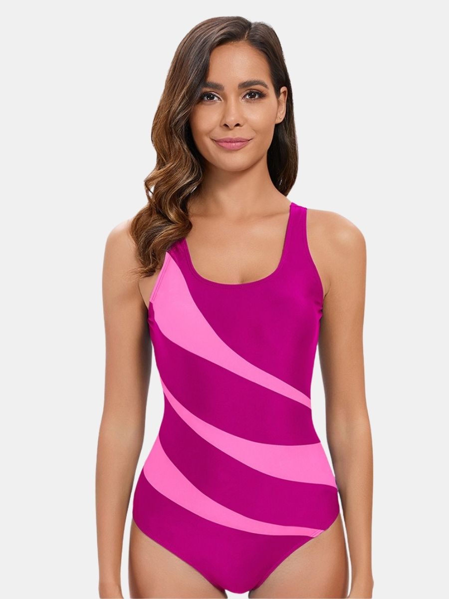 Colorblock Athletic One-piece Women Sports Swimsuit