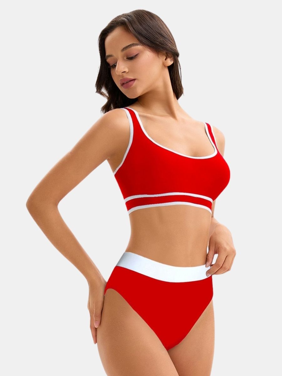 Colorblock High Waist Women Athletic One-piece Sports Swimdress