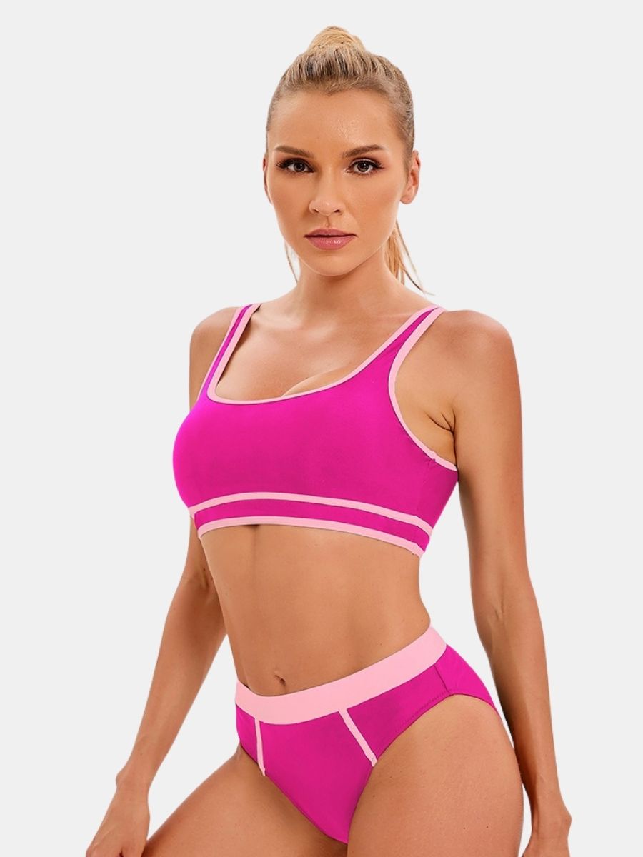 Athletic Colorblock Two-pieces Women Sports Swimsuit