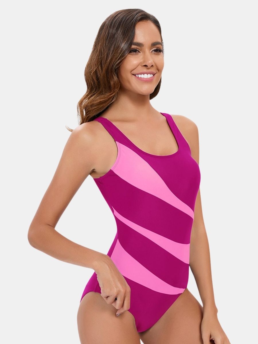 Colorblock Athletic One-piece Women Sports Swimsuit