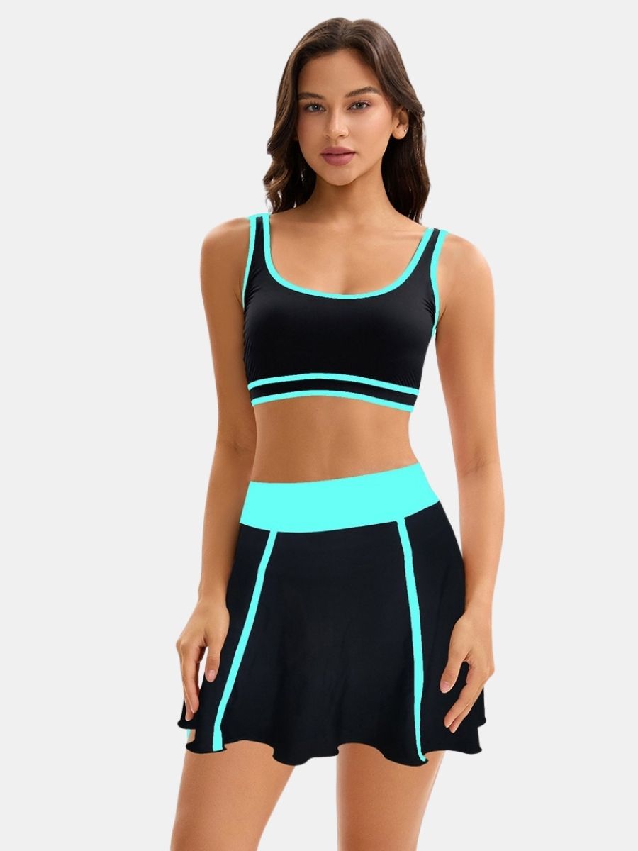 Colorblock High Waist Women Athletic One-piece Sports Swimdress