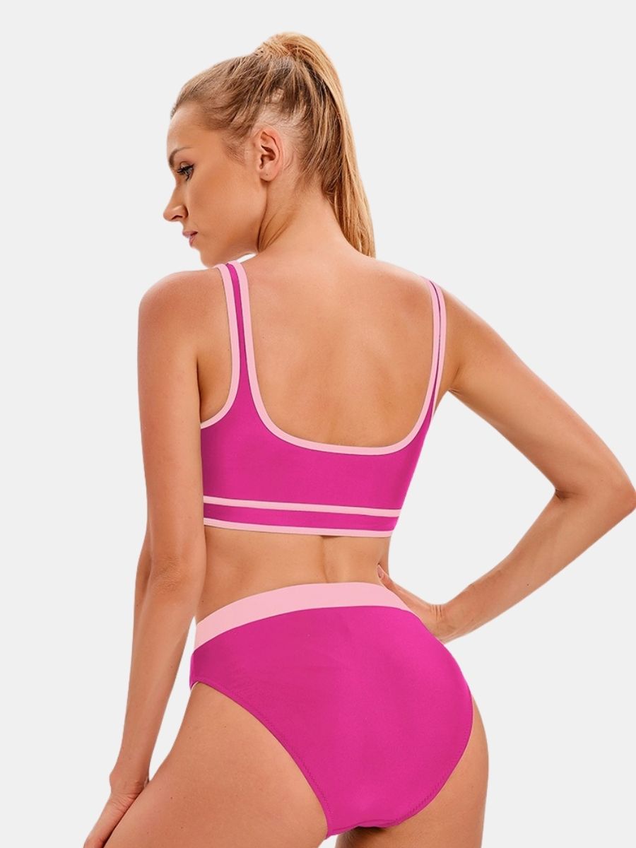 Athletic Colorblock Two-pieces Women Sports Swimsuit