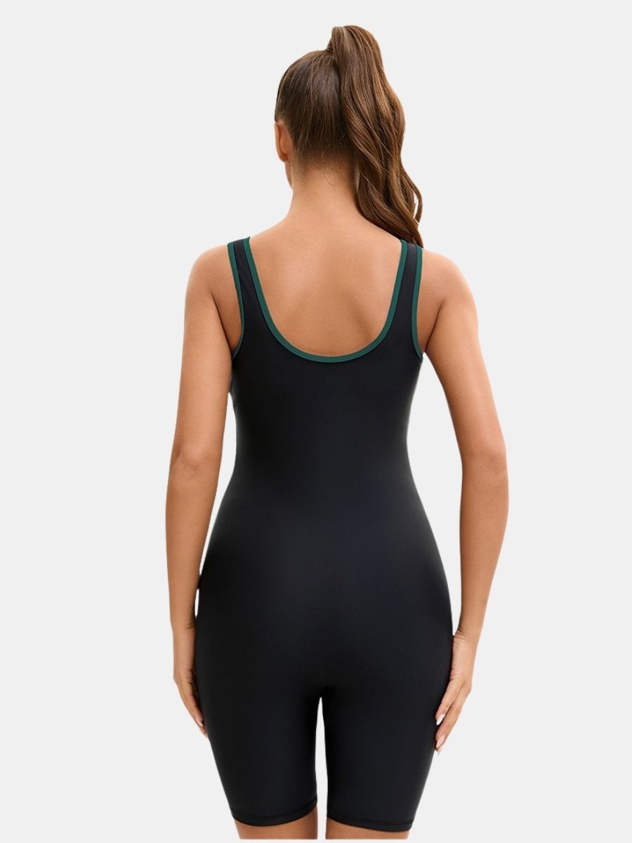 Colorblock Boyleg U Neck Athletic Jumpsuit Women One-piece Sports Swimsuit