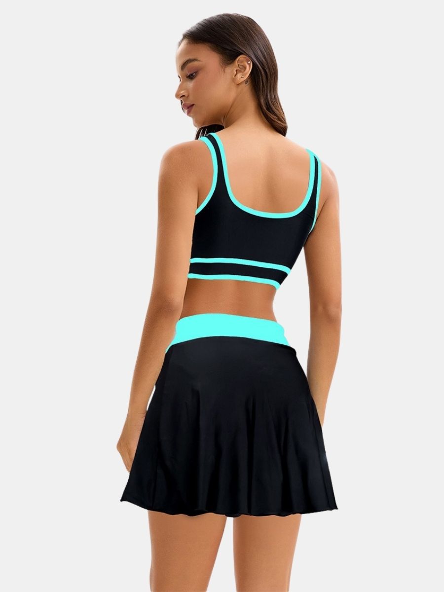 Colorblock High Waist Women Athletic One-piece Sports Swimdress