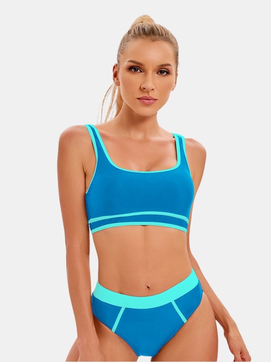 Athletic Colorblock Two-pieces Women Sports Swimsuit