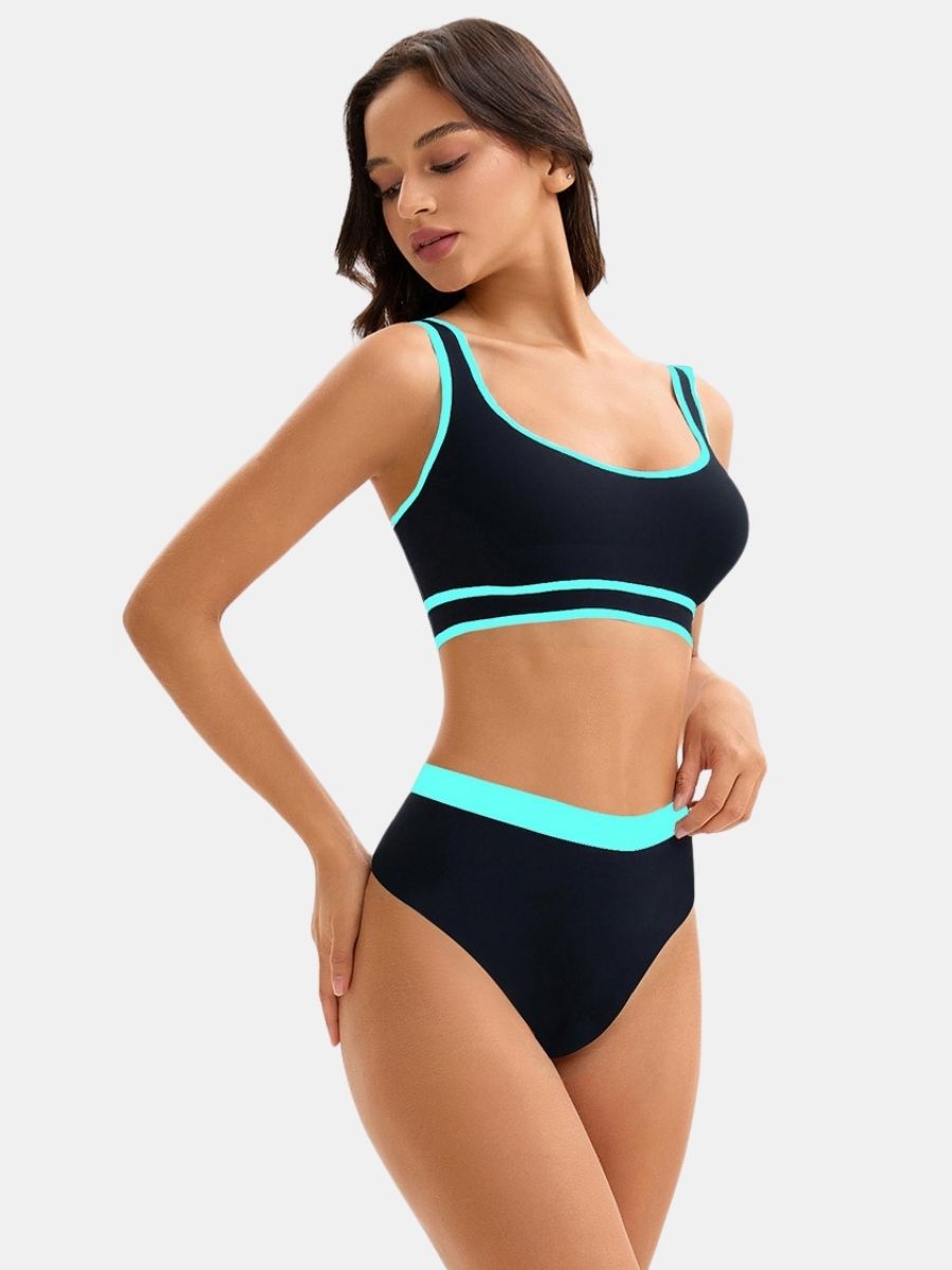 Colorblock High Waist Women Athletic One-piece Sports Swimdress