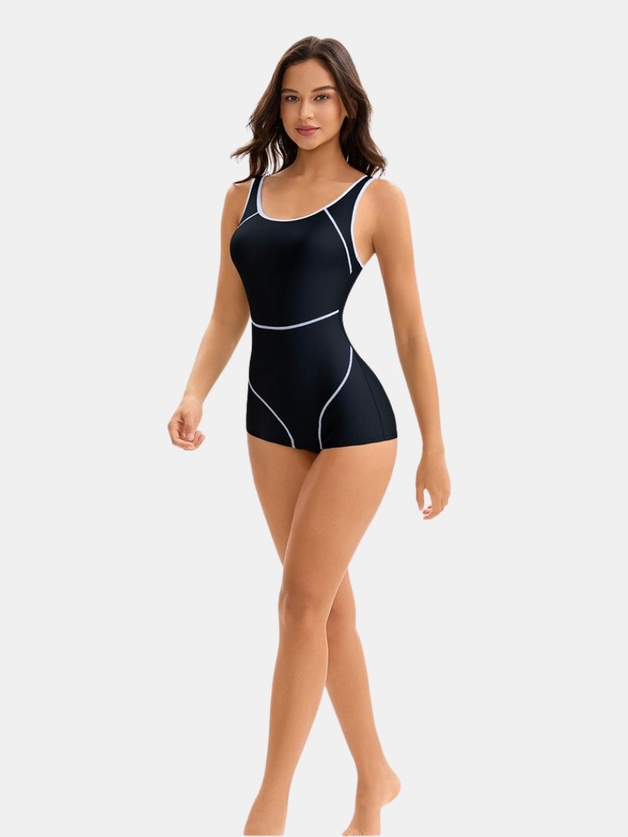 Open Back Boyleg Athletic Women One-piece Sports Swimsuit