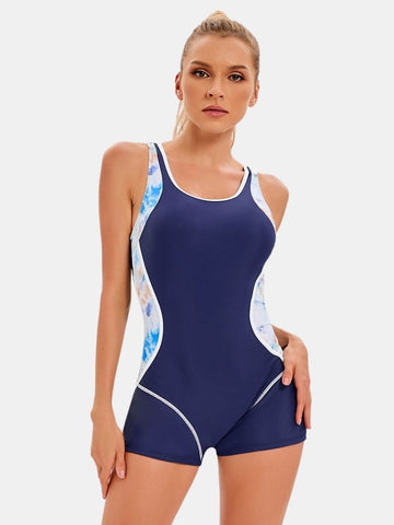 Floral Print Boyleg Open Back Athletic Women One-piece Sports Swimsuit