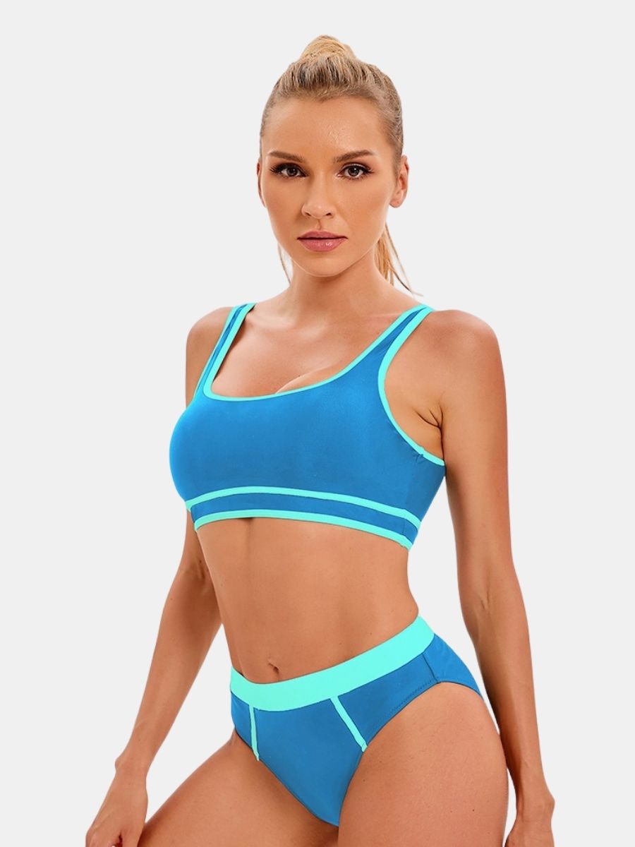 Athletic Colorblock Two-pieces Women Sports Swimsuit