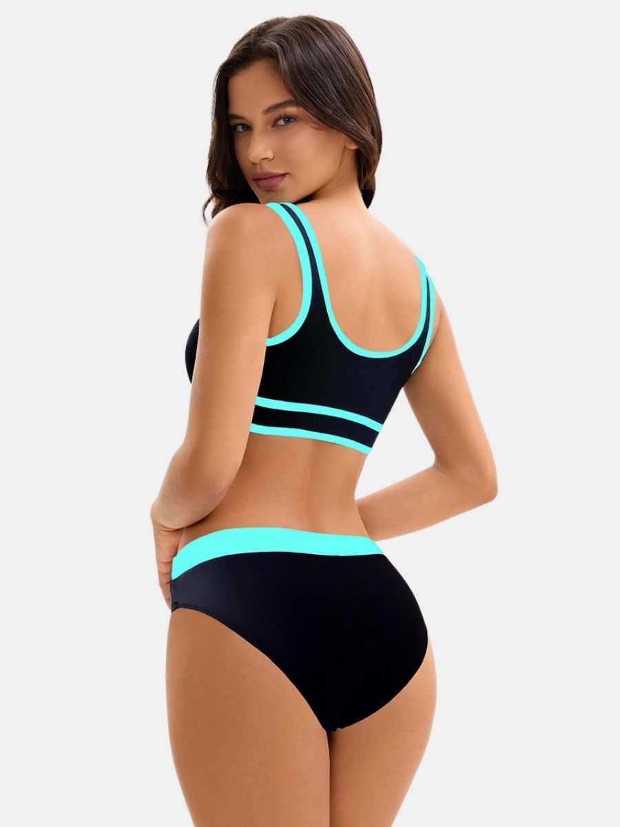Colorblock High Waist Women Athletic One-piece Sports Swimdress