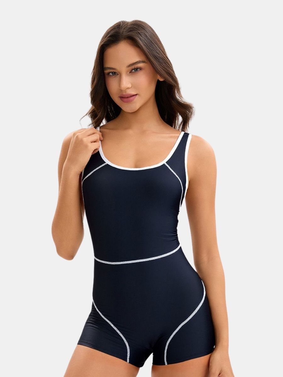 Open Back Boyleg Athletic Women One-piece Sports Swimsuit