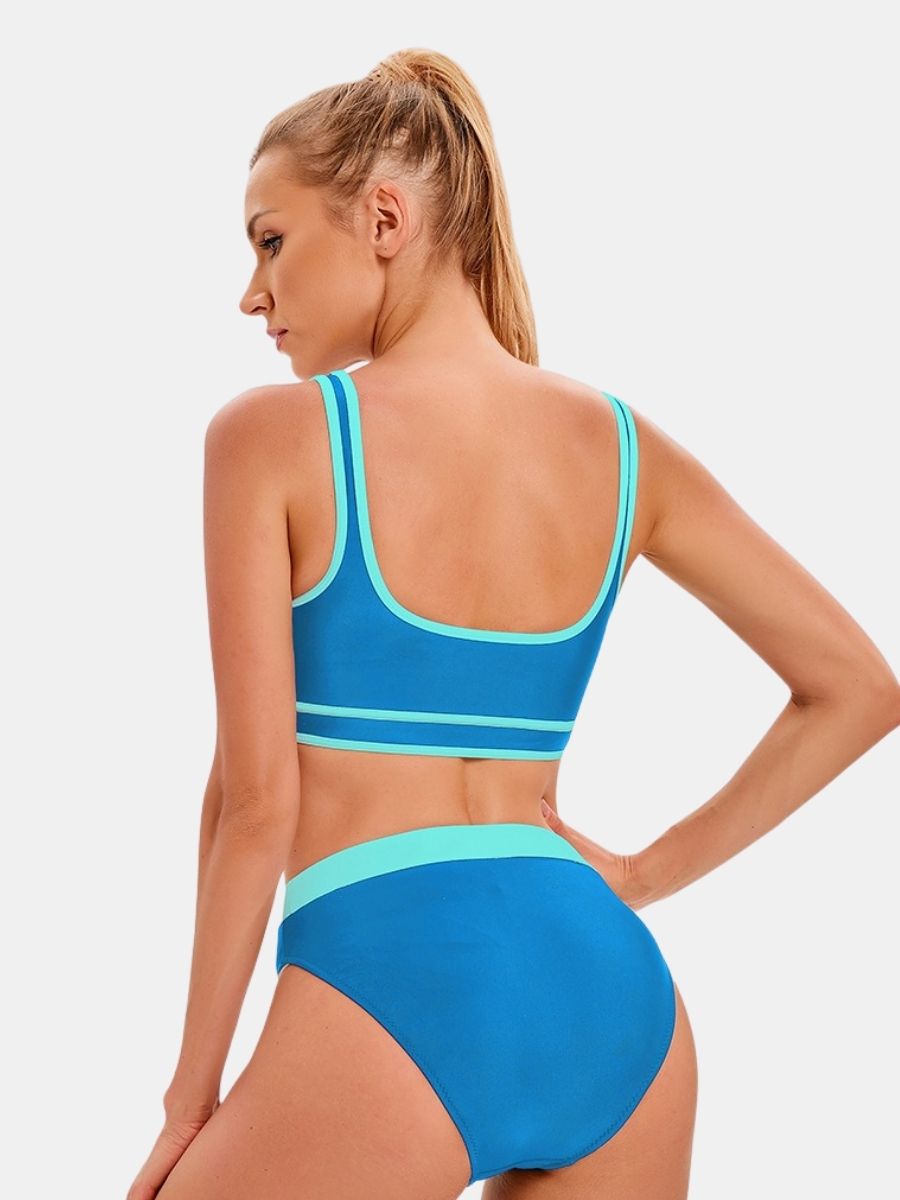 Athletic Colorblock Two-pieces Women Sports Swimsuit