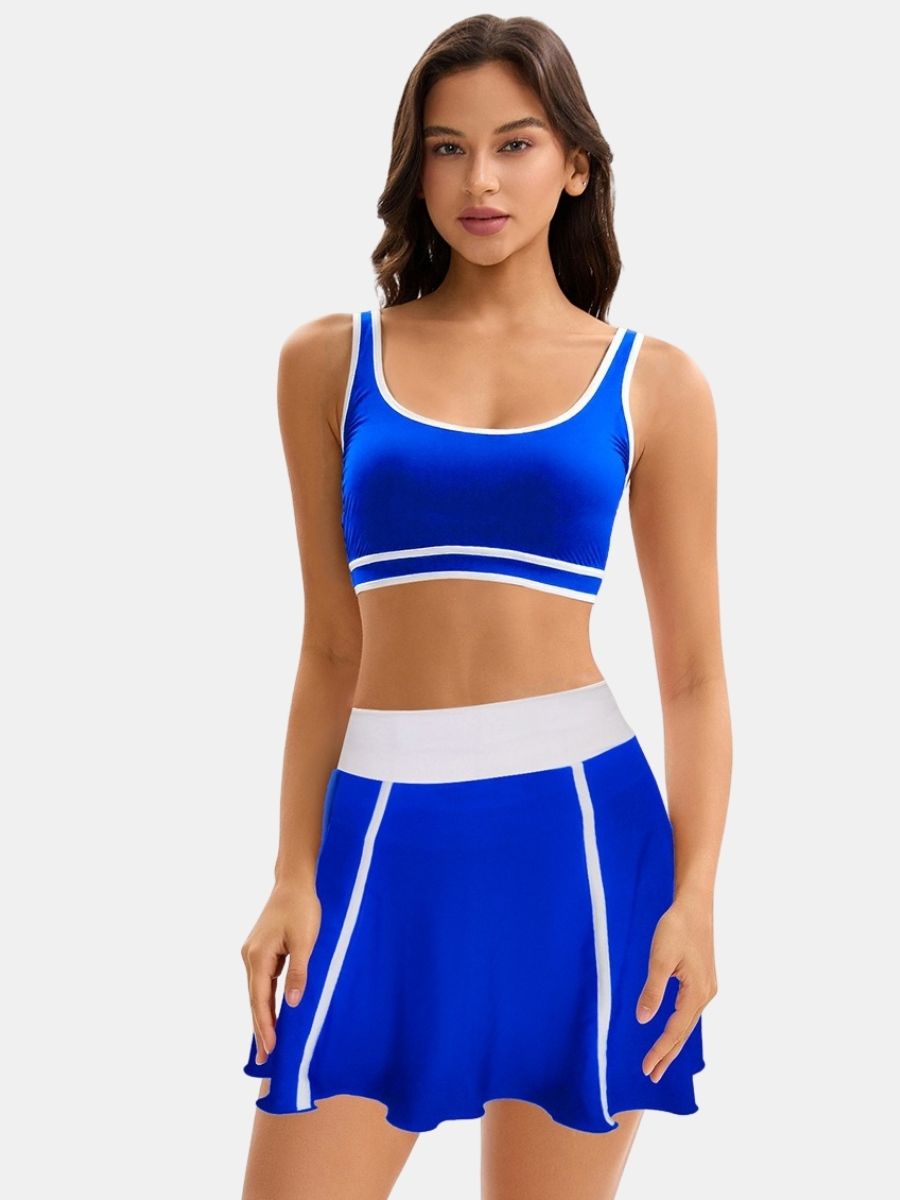 Colorblock High Waist Women Athletic One-piece Sports Swimdress
