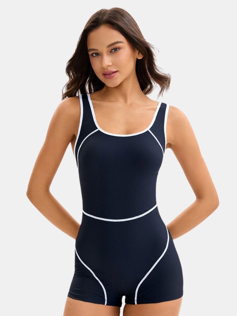 Open Back Boyleg Athletic Women One-piece Sports Swimsuit
