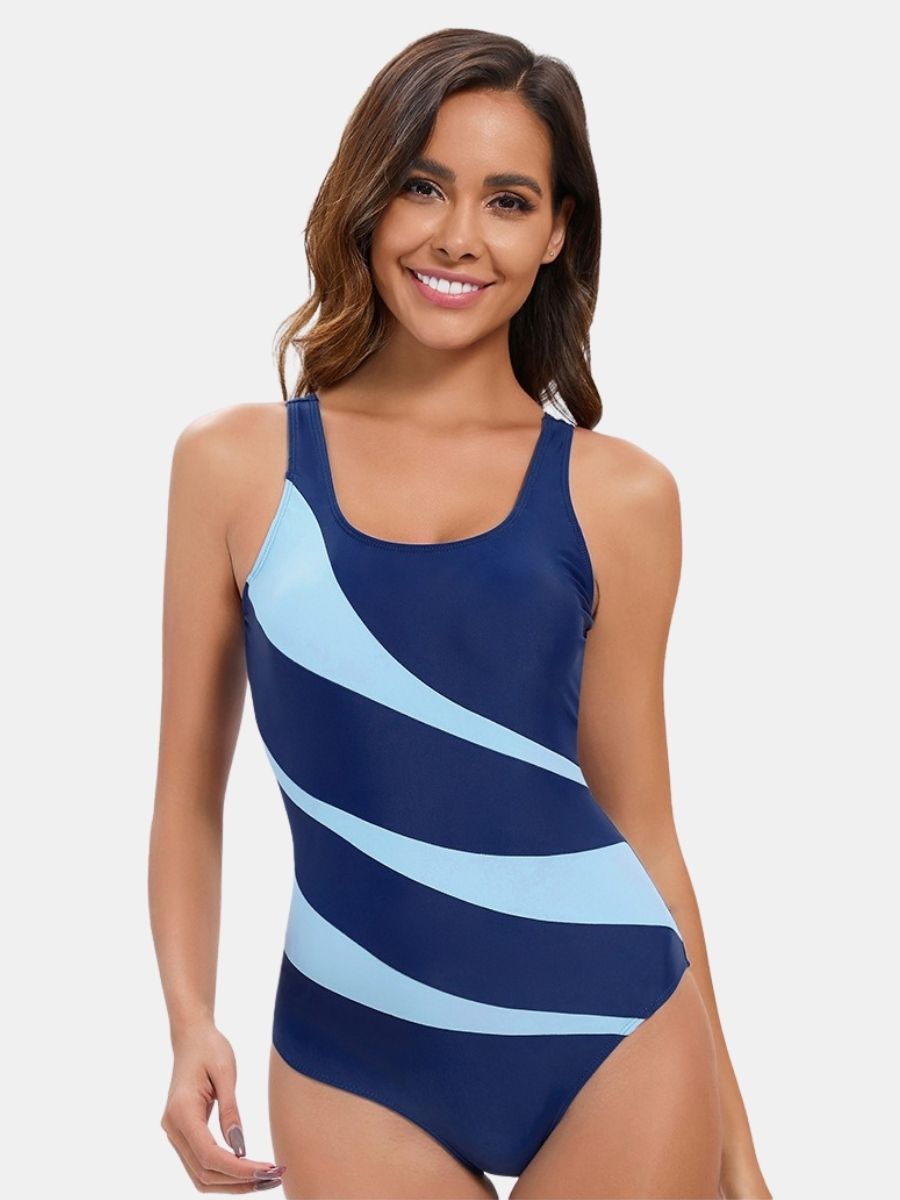 Colorblock Athletic One-piece Women Sports Swimsuit