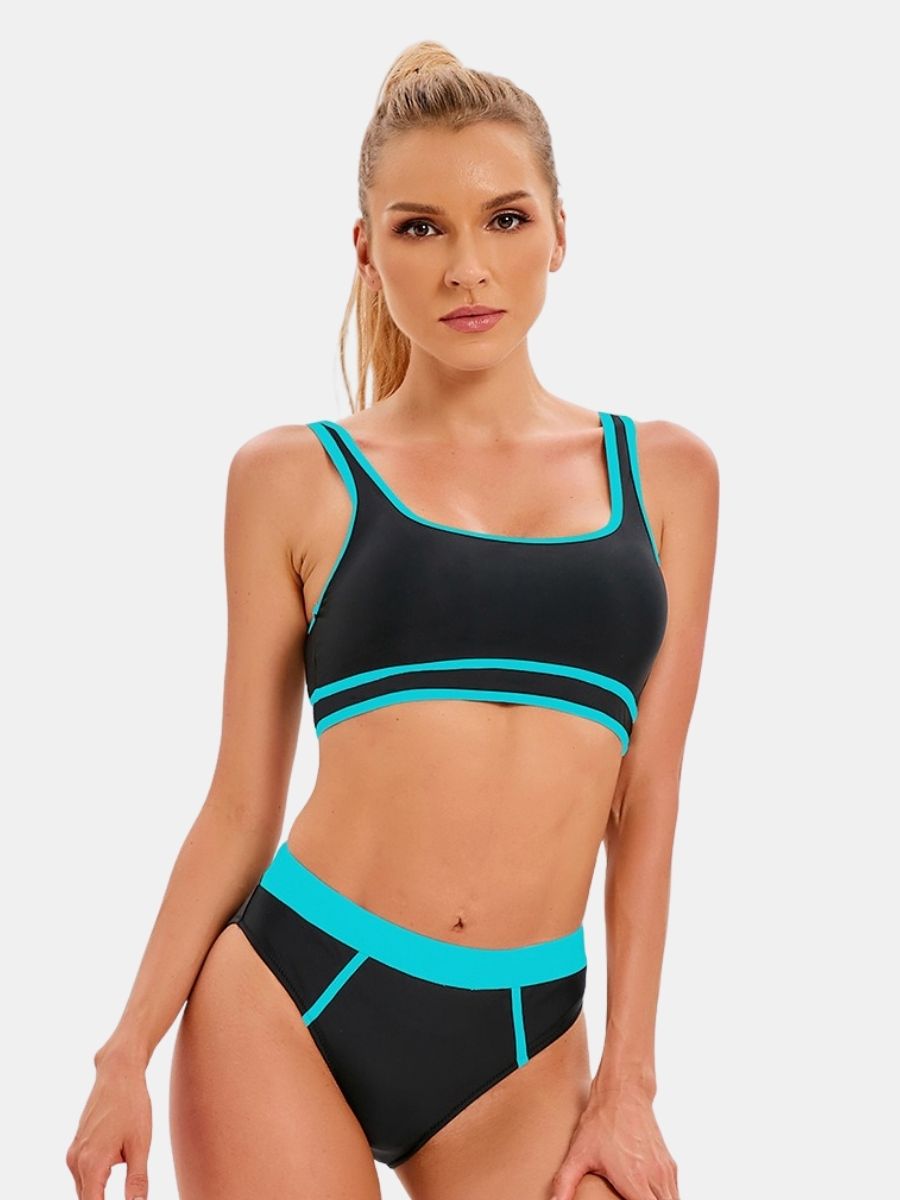 Athletic Colorblock Two-pieces Women Sports Swimsuit