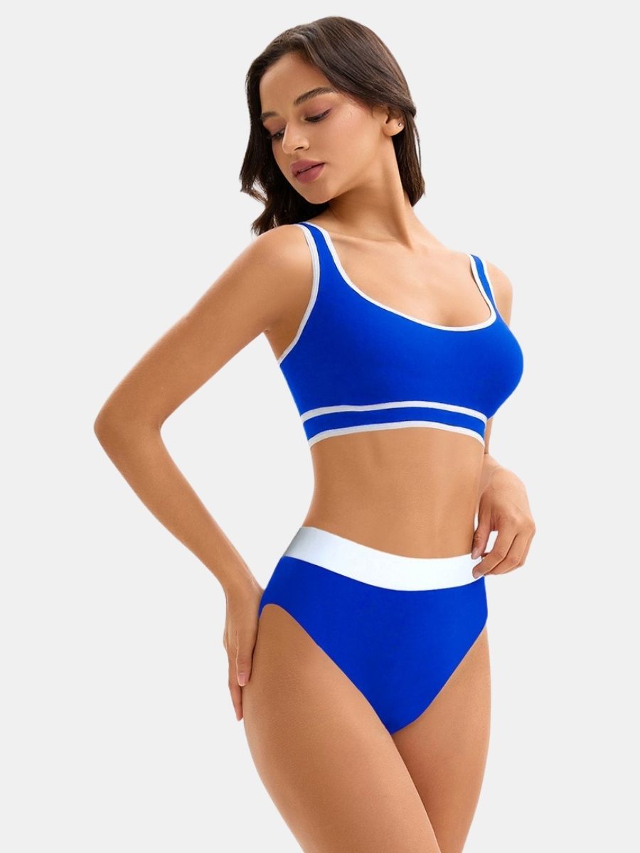 Colorblock High Waist Women Athletic One-piece Sports Swimdress