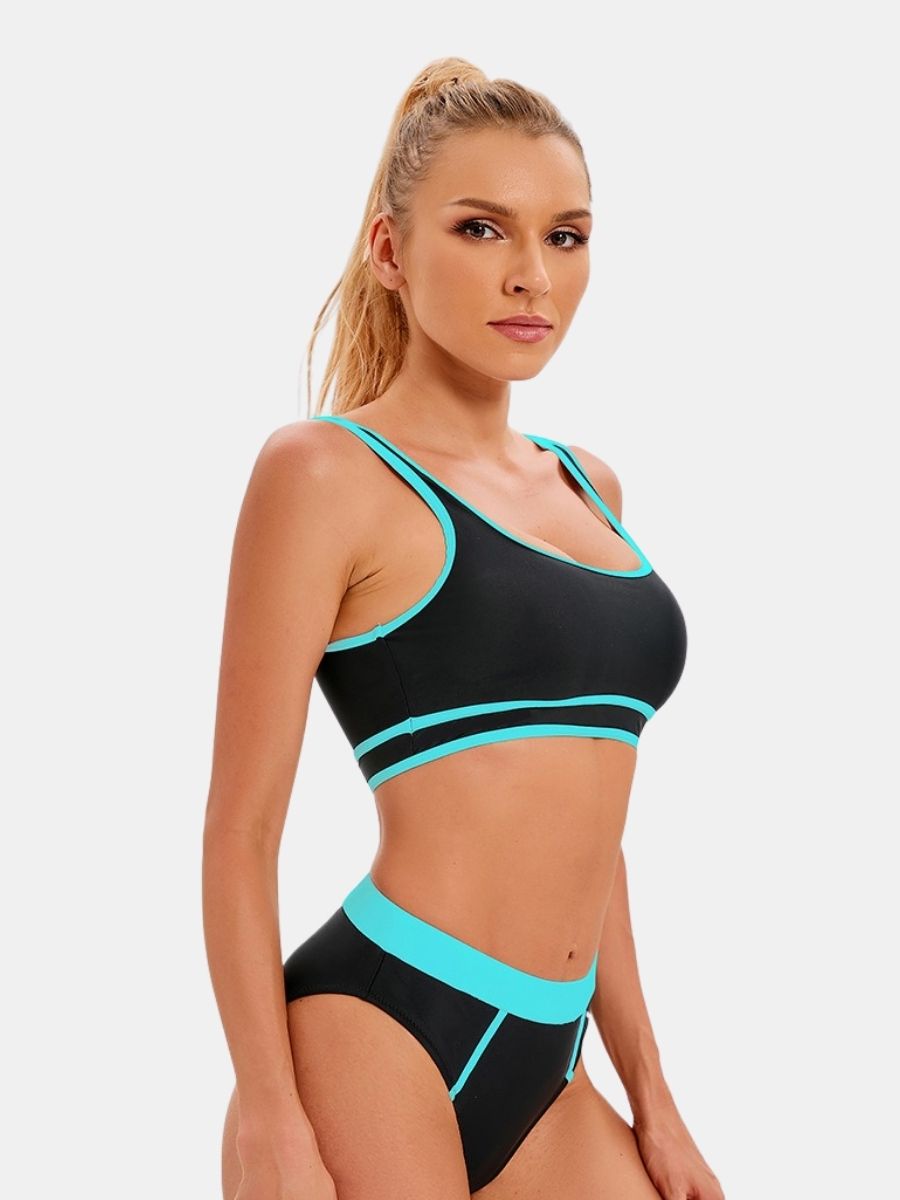 Athletic Colorblock Two-pieces Women Sports Swimsuit