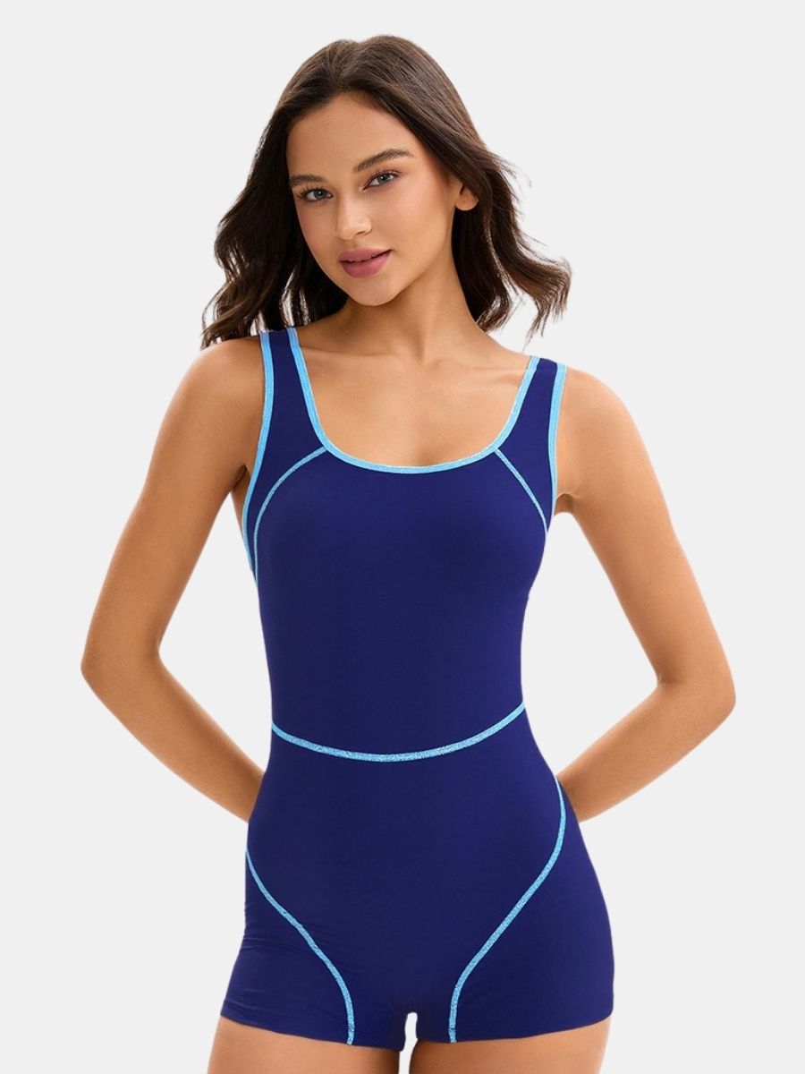 Open Back Boyleg Athletic Women One-piece Sports Swimsuit