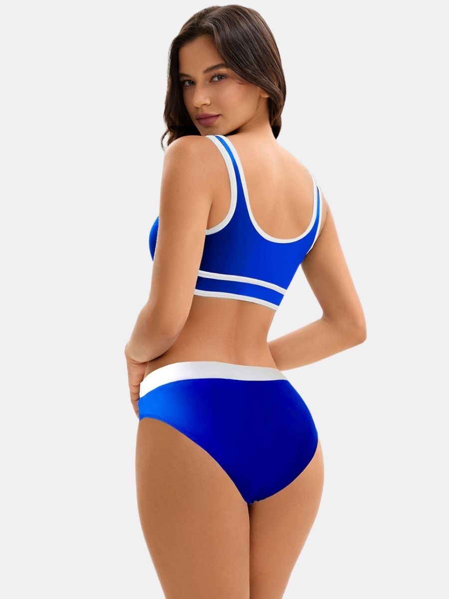 Colorblock High Waist Women Athletic One-piece Sports Swimdress