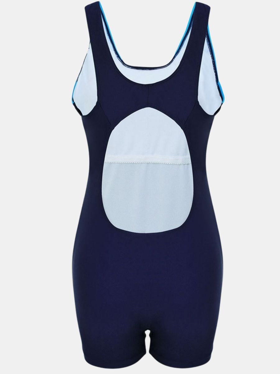 Color Block Boyleg Open Back Athletic One-piece Women Sports Swimsuit