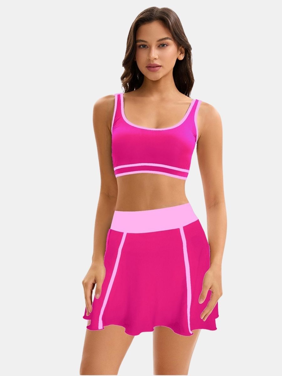 Colorblock High Waist Women Athletic One-piece Sports Swimdress