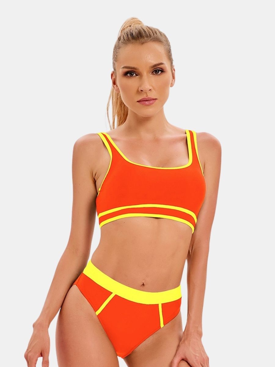 Athletic Colorblock Two-pieces Women Sports Swimsuit