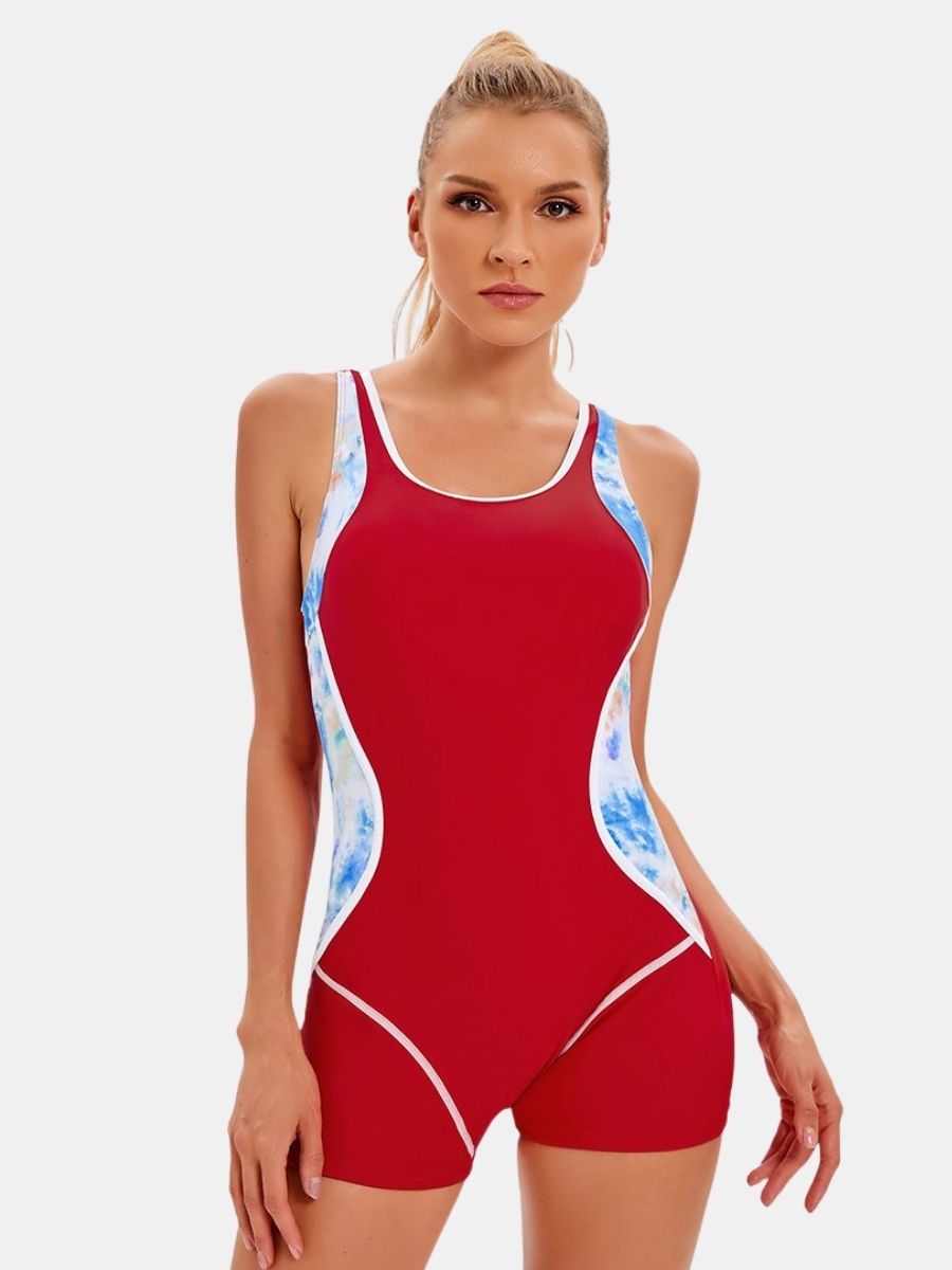 Floral Print Boyleg Open Back Athletic Women One-piece Sports Swimsuit