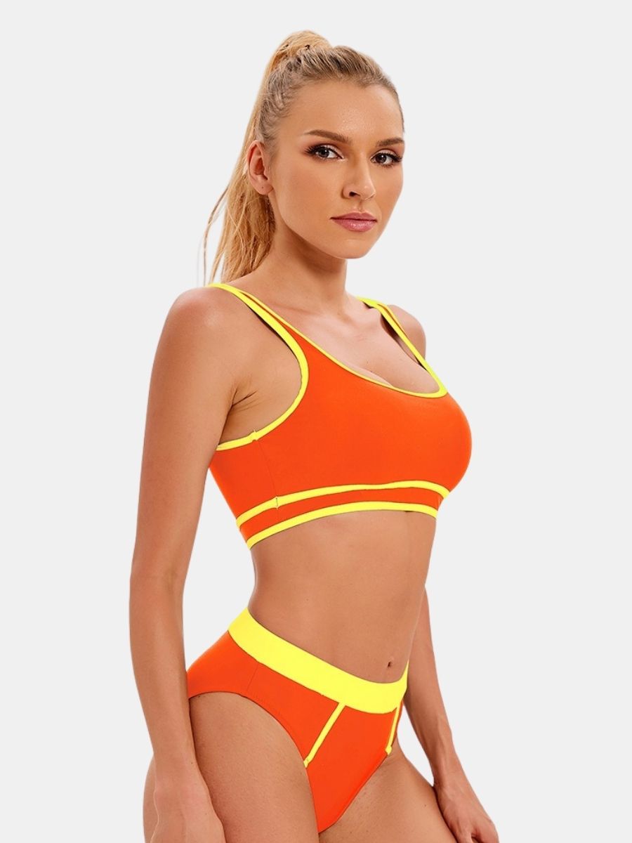 Athletic Colorblock Two-pieces Women Sports Swimsuit