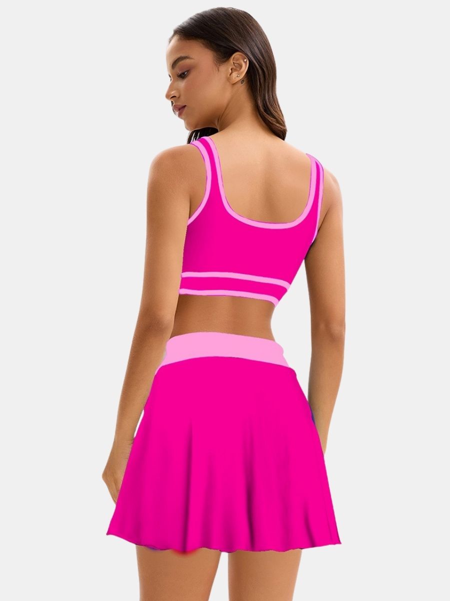 Colorblock High Waist Women Athletic One-piece Sports Swimdress